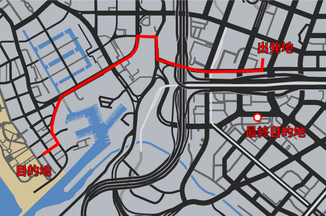 GTA5ミッション『回収稼業』のルートマップ